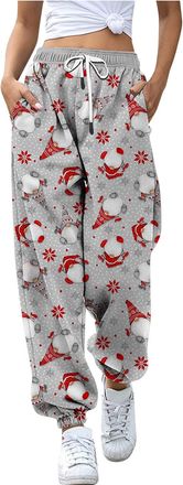 Generic Christmas Joggers Women Funny Print Holiday Sweatpants Baggy Elastic Waist Trousers Oversized Xmas Drawstring Jogging Pants Ladies Jogging Walking Spo