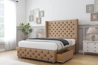 Sloomy Luthor Dumfries Divan Set No Drawers-54 Wingback-Footboard in Light Brown | Size: Double