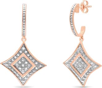 House of Brilliance 10K Rose Gold Plated Sterling Silver Round Cut Diamond Cushion Dangle Earrings