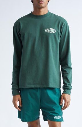 Palmes Angels Long Sleeve Graphic T-Shirt in Dark Green at Nordstrom, Size X-Large