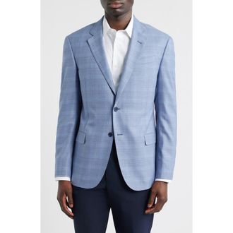 Emporio Armani Pale Blue Check Virgin Wool Sport Coat in Light Blue at Nordstrom, Size 44 Us