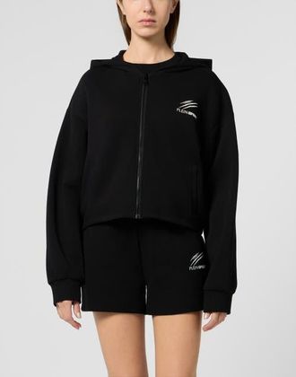 Plein Sport Zip Hoodie Icon Scratch Women in Black at Nordstrom, Size X-Large Eu