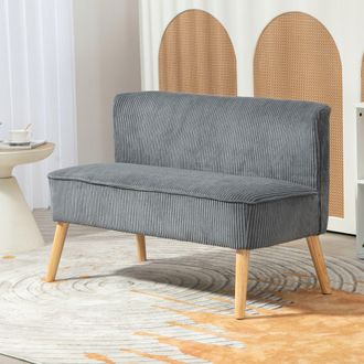HOMCOM Corduroy Double Sofa w/ Wood Frame Foam Padding, Grey | Size: 2 Seater