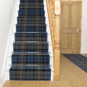Runrug Stair Runner Carpet for Staircases - Soft & Comfy, 9mm - Tartan in Blue | Size: 100 cm x 720 cm