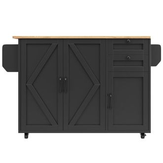 Urban Meuble Isla de cocina rodante con tablero abatible efecto madera y negro