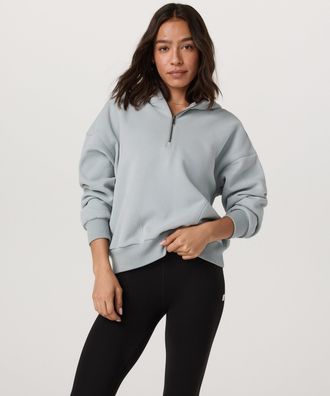 Vuori Clothing Restore Relaxed Half Zip Jacket Hoodie | Pale Grey Heather | XS, Size Extra Small