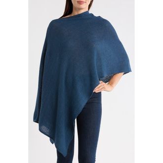 Portolano Lightweight Lambswool Cowl Neck Poncho in Denim at Nordstrom Rack
