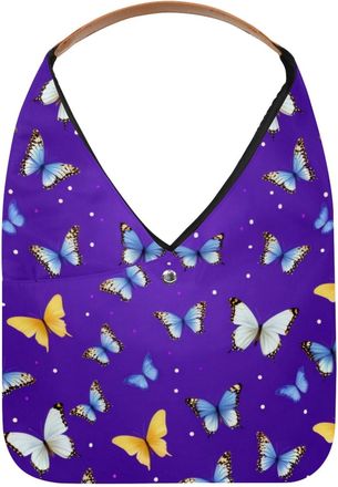 Generic Butterflies Pattern Blue Reusable Lightweight Grocery Bags - Foldable Into Compact Pouch, Washable & Sturdy, Multipurpose for Shopping and Travel