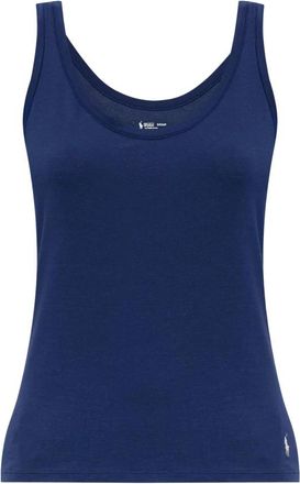 Polo Ralph Lauren Tops, Dames, Blauw, L, Katoen, Logo-geborduurd stretch katoenen tanktop