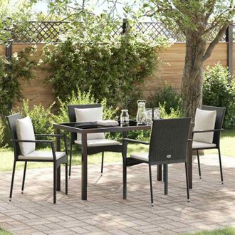 vidaXL Vidaxl - Conjunto De Comedor De Jard&iacute;n Con Coj&iacute;n 5 Pcs Negro Polirat&aacute;n