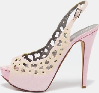 Gina Light Pink Crystal Embellished Suede Cut-Out Platform Slingback Sandals