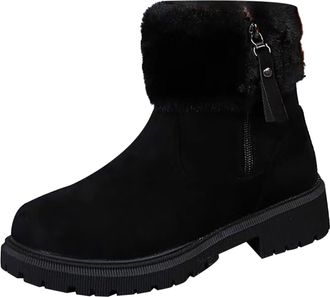 Generic Women Snow Boots, Warm Winter Boots for Women - Solid Color Fluffy Booties Casual Round Toe Hiking Shoes Lightweight Slip On Shoes Daily Wear Outdoor 