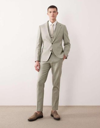 Asos Pantaloni da abito skinny in misto lino verde salvia