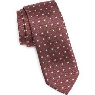 BOSS Micropattern Silk Blend Tie in Dark Red at Nordstrom Rack