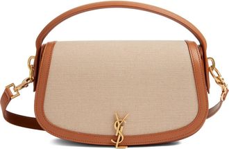 Saint Laurent Mini Voltaire Canvas Shoulder Bag in Desert Dust/Brick at Nordstrom