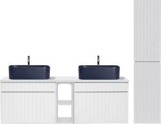 Petits Meubles Conjunto mueble lavabo doble 140cm tableros laminados blanco