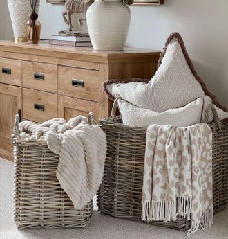 Ivyline Wicker Log Basket Square S/2 45x50, 40x35cm | Multi Purpose Use | Premium Quality | Extra Large in Natural | Size: 40x35 cm