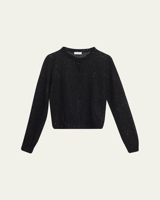 Brunello Cucinelli Linen-Silk Pailette Knit Crewneck Snap Cardigan