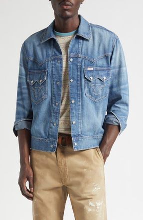 Ralph Lauren Studded Denim Snap-Up Shirt Jacket in Dillon Wash at Nordstrom, Size X-Large