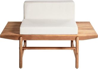 Beliani Banco De Jard&iacute;n De Madera De Acacia 135 X 84 Cm 1 Plaza Dise&ntilde;o R&uacute;stico Madera Clara Con Cojines Blanco Crema Giaveno