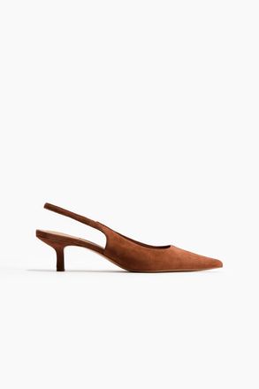 H&M Spitze Slingpumps aus Veloursleder - Beige