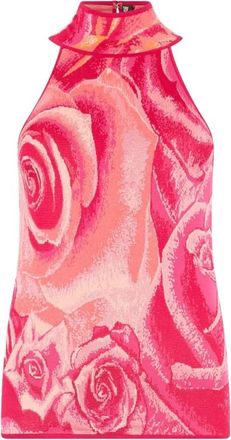 Roberto Cavalli Top met tuinrozenprint - Dames - Tops zonder mouwen - Roze - M - Tops