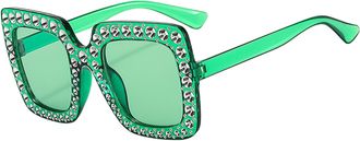 Generic Oversized Sunglasses - Rhinestone Square Fashion Shades, UV Protective Glitter Eyewear with Accent Styling, Lightweight Comfort Wear Design, Ideal for