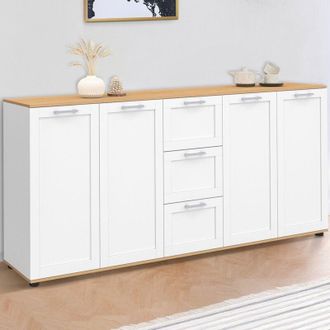 IDMarket 180 Cm Vito Xxl Aparador De 4 Puertas Con 3 Cajones De Madera Y Blanco