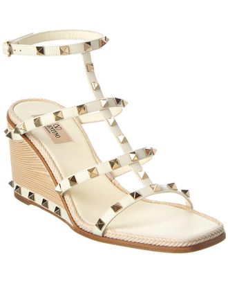 Valentino Rockstud Caged 90 Leather Ankle Strap Wedge Sandal