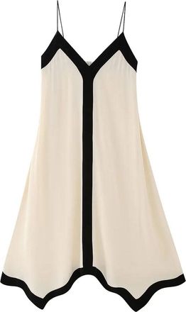 Generic Women Asymmetric Hem Contrast Color Trim Vacation Beach Midi Dress V Neck Strap Dress Beige XS