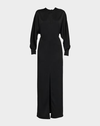 Michael Kors Slit Long-Sleeve Satin Gown