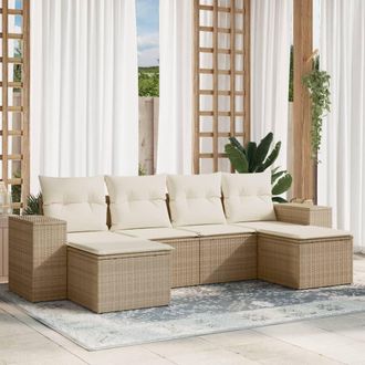 vidaXL Juego De Sof&aacute;s Jard&iacute;n Con Cojines 6 Pzas Rat&aacute;n Sint&eacute;tico Beige Vidaxl
