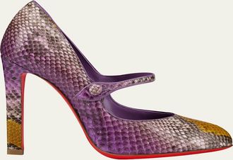 Christian Louboutin 100mm Mary Fanny Snakeskin Red Sole Pumps