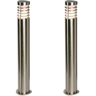 Loops 2 PACK Outdoor Garden Bollard Light Brushed Steel 9.2W Path LED Lamp Post IP44 in Metallics