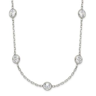 Diamond2Deal Sterling Silver Clear 4mm 9-Station Cubic Zirconia Necklace 18