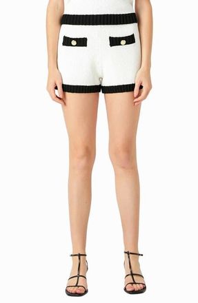 endless rose Contrast Trim Knit Shorts in Ivory/Black at Nordstrom, Size X-Small