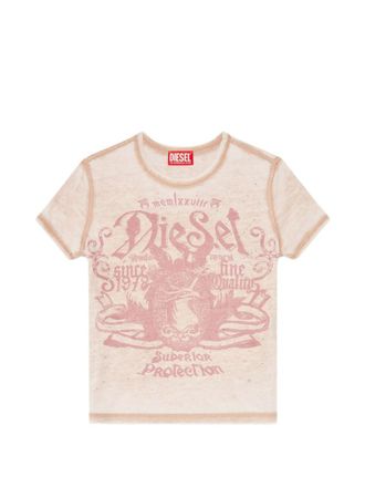 Diesel Light Pink Graphic Crew Neck T-Shirt