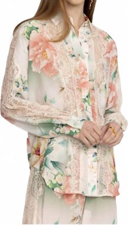 Johnny Was Ruksana Silk Button Down Shirt In Pink Roses