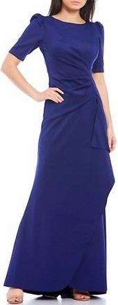 Xscape 3D Floral Applique Scuba Crepe Mermaid Gown In Royal