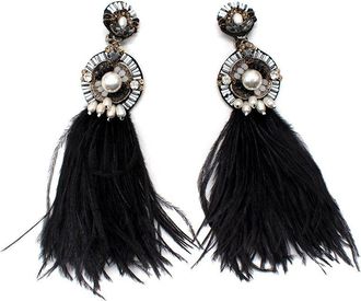 Ranjana Khan Embellished Black Feather Clip On Earrings