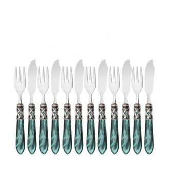 Bugatti ALADDIN Ghiera Argento Anticato, Posate Set 12 pz Pesce, Casa