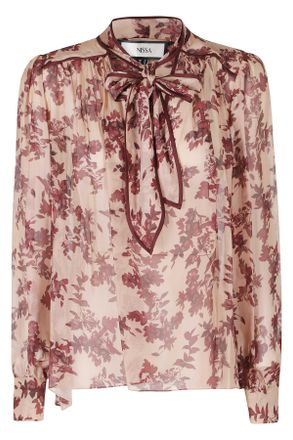 Nissa Brown Ruffles Floral Print Viscose Blouse