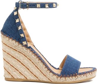 Valentino Garavani Rockstud double-wedge espadrilles - women - Cotton/Plastic/Elastane/Calf Leather - 40 - Blue