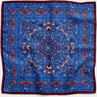 Liberty Womens Pure silk red & blue Lodden scarf Made with Liberty Fabric