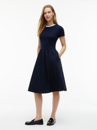 Tommy Hilfiger Womens Mixed-Media T-Shirt Midi Dress - Navy Blue - XL