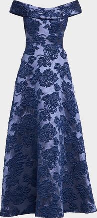 Aidan Mattox Off-Shoulder Floral Jacquard Gown