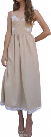 Moon River Gillian Embroidered Midi Dress In Tan