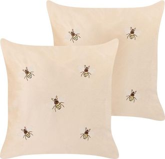 Beliani Beliani - Conjunto De 2 Cojines Beige Amarillo Marr&oacute;n Blanco 45 X 45 Cm Abejas Talinum