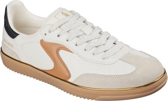 Skechers Womens Hotshot Living Luxe Sneaker, Natural Duraleather/Leather/Brown Trim, 7 UK