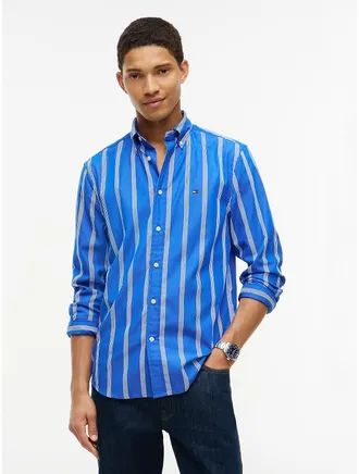 Tommy Hilfiger Mens Regular Fit Striped Shirt - Regal Blue - XXL